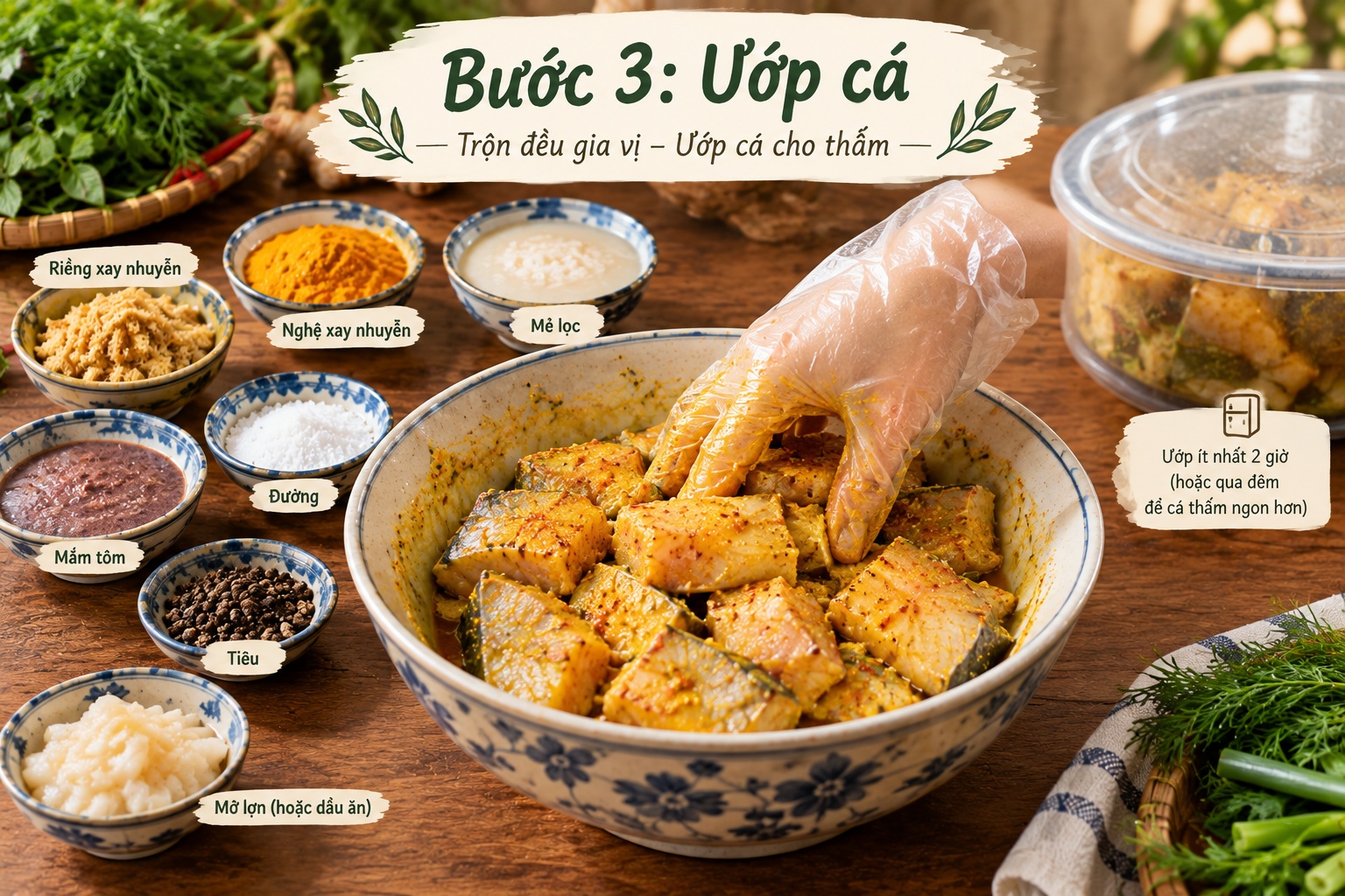 Bước 3: Ướp cá